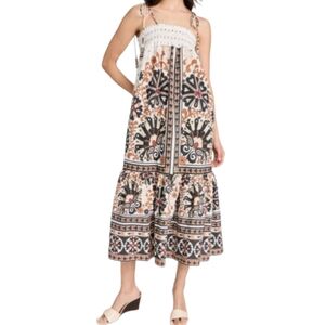 FARM Rio Flower Fan Tapestry Midi Dress Size L